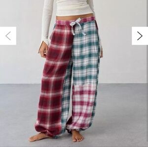 Plaid Two-Tone Barrel Leg Lounge Pants
